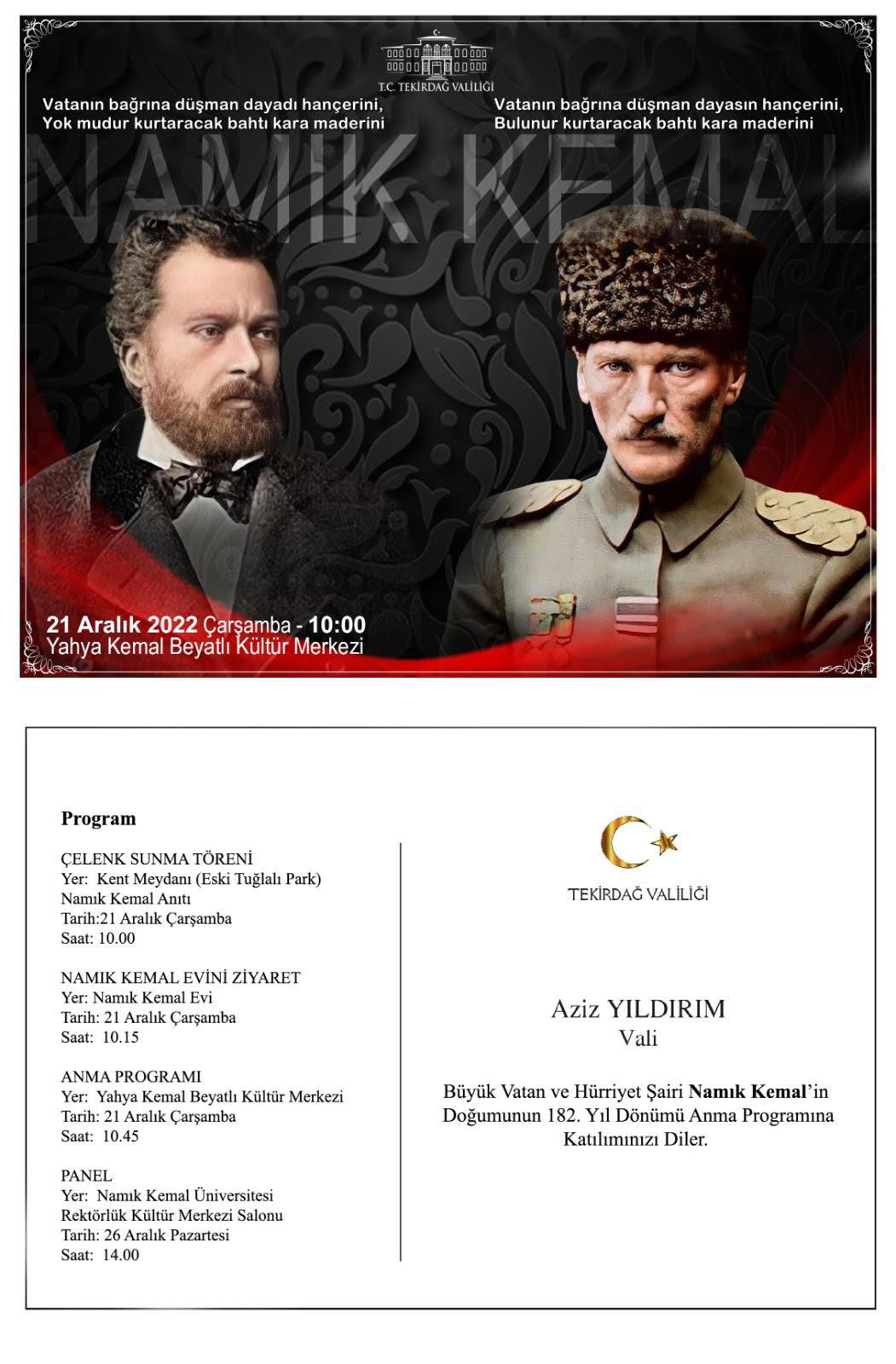 Namık Kemal’in doğumunun 182. yıldönümü anma programı