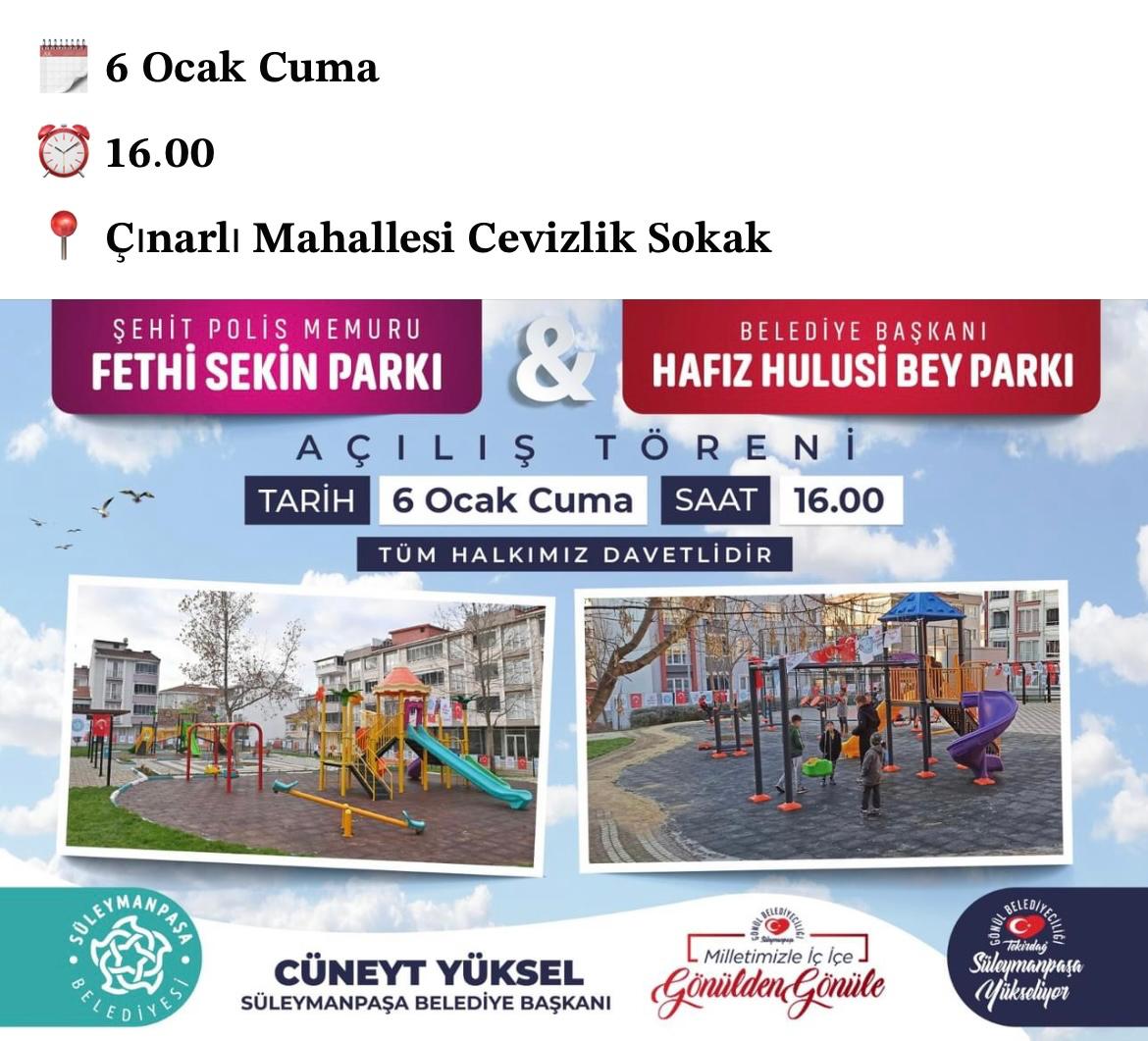 SÜLEYMANPAŞA BELEDİYESİ’NDEN 2 YENİ PARK AÇILIŞI