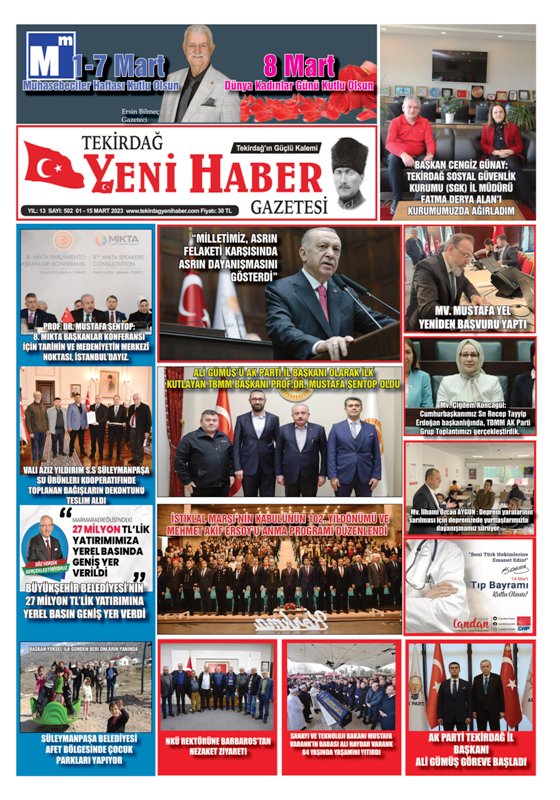 Tekirdağ Yeni Haber Gazetesi 502.Sayı Çıktı