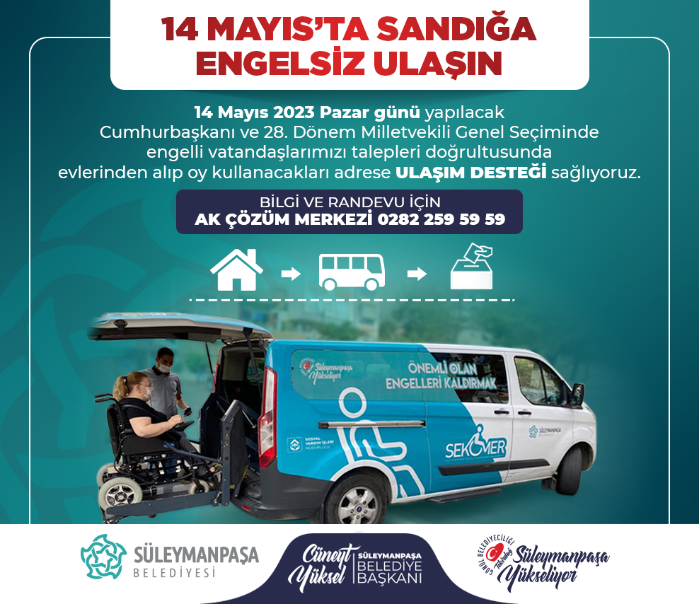 Süleymanpaşa Belediyesinden engelli seçmenlere ulaşım desteği
