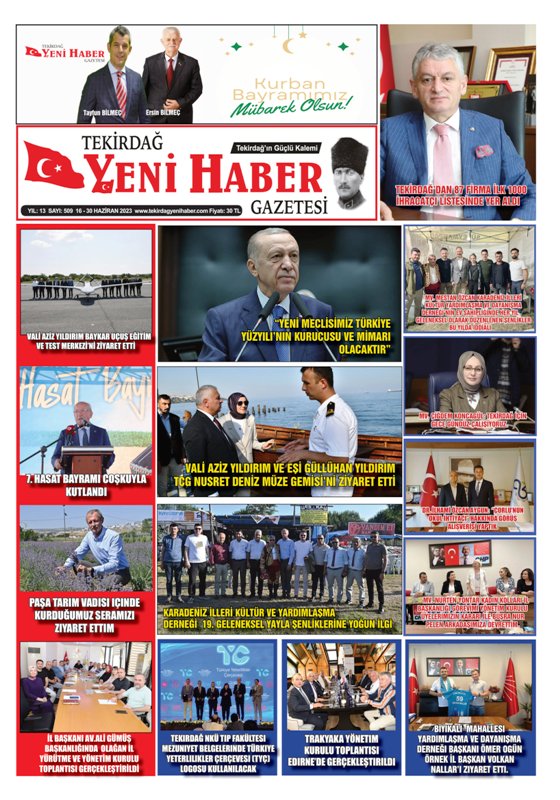 Tekirdağ Yeni Haber Gazetesi 509.Sayı Çıktı