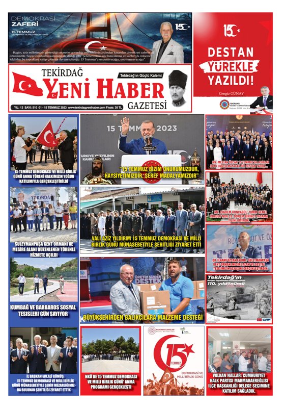 Tekirdağ Yeni Haber Gazetesi 510.Sayı Çıktı
