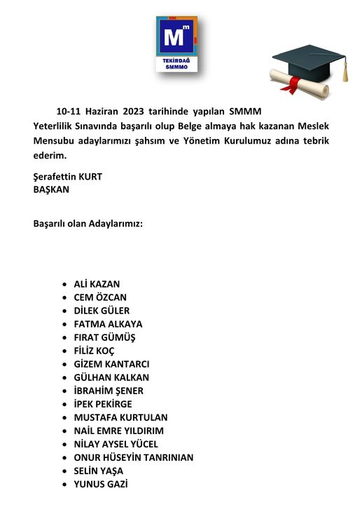 10-11 Haziran 2023 tarihinde yapılan SMMM Sınavı