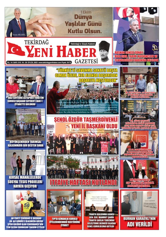 Tekirdağ Yeni Haber Gazetesi 515.Sayı Çıktı