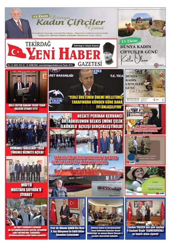Tekirdağ Yeni Haber Gazetesi 516.Sayı Çıktı