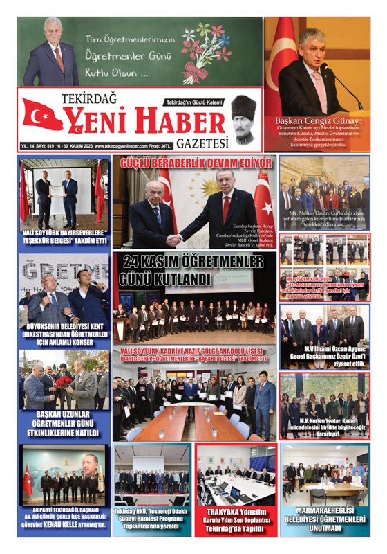 Tekirdağ Yeni Haber Gazetesi 519.Sayı Çıktı