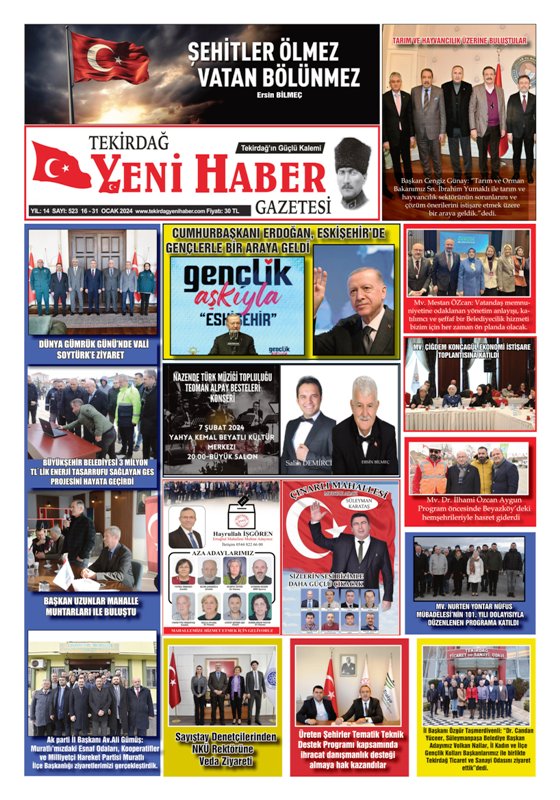 Tekirdağ Yeni Haber Gazetesi 523.Sayı Çıktı