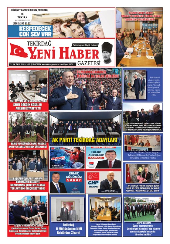 Tekirdağ Yeni Haber Gazetesi 524.Sayı Çıktı