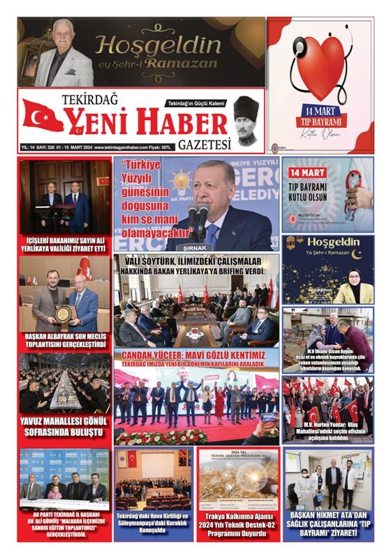Tekirdağ Yeni Haber Gazetesi 526.Sayı Çıktı