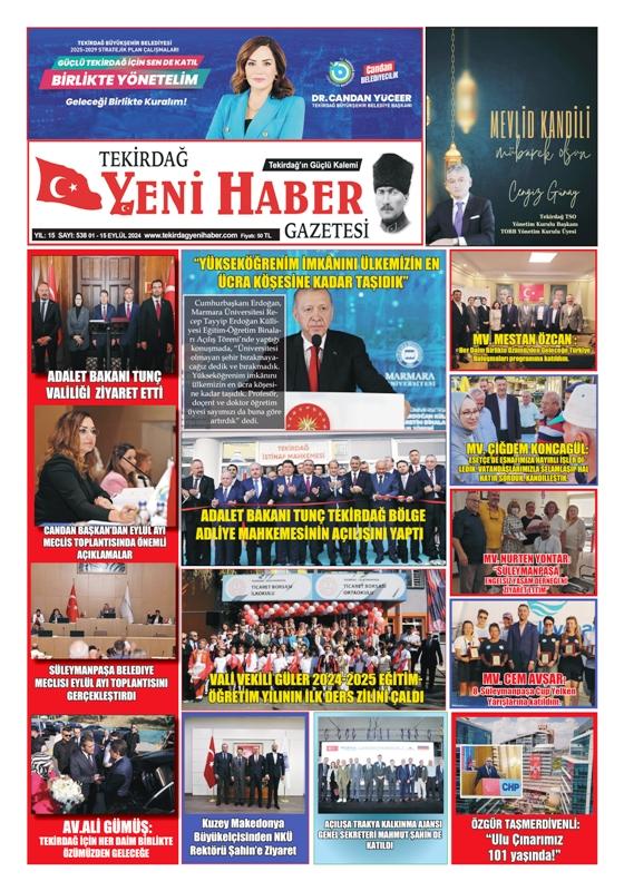 Tekirdağ Yeni Haber Gazetesi 538.Sayı Çıktı