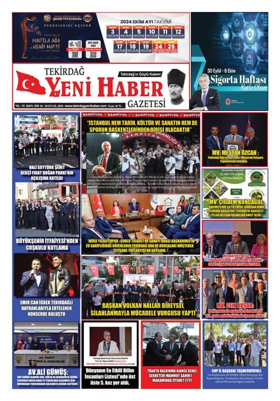 Tekirdağ Yeni Haber Gazetesi 539.Sayı Çıktı