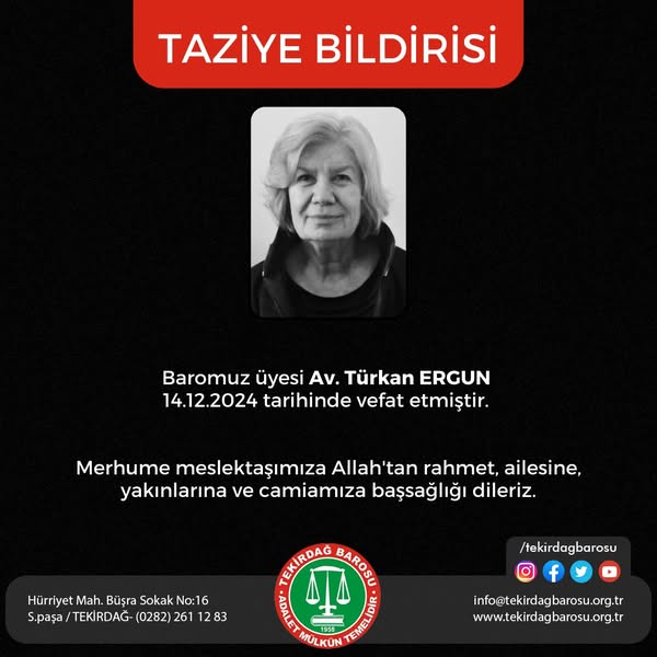 Av. Türkan ERGUN vefat etti