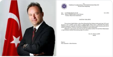 Hakan Cömertler Namık Kemal Üniversitesi Genel Sekreter Yardımcısı oldu