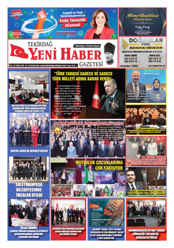 Tekirdağ Yeni Haber Gazetesi 547.Sayı Çıktı
