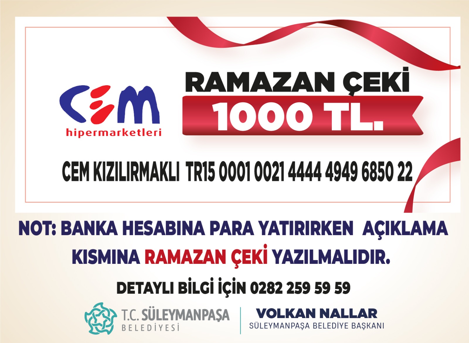 Süleymanpaşa Belediyesinden Ramazan Ayında Anlamlı Kampanya