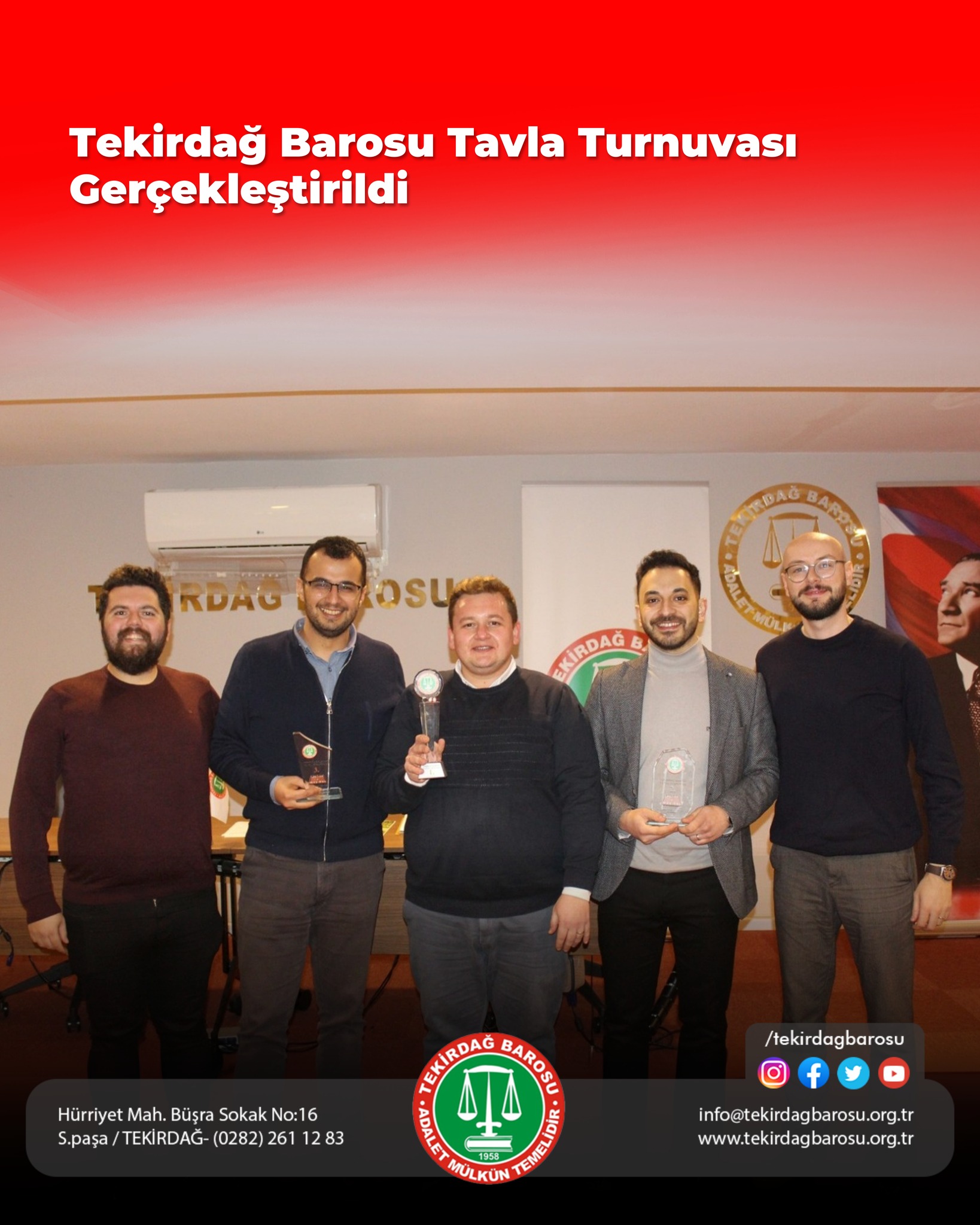 Tekirdağ Barosu Tavla Turnuvası Gerçekleştirildi