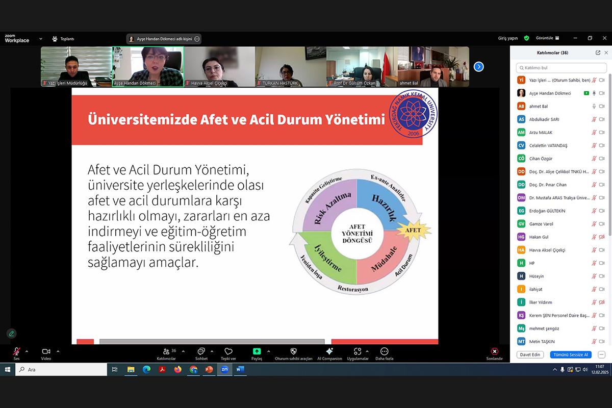 TEKİRDAĞ NKÜ AFET VE ACİL DURUM KOMİSYONU 2025 YILI TOPLANTISI GERÇEKLEŞTİRİLDİ