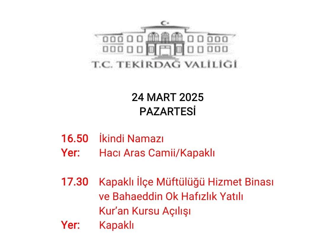 Diyanet İşleri Başkanı Prof. Dr. Ali Erbaş Tekirdağ da