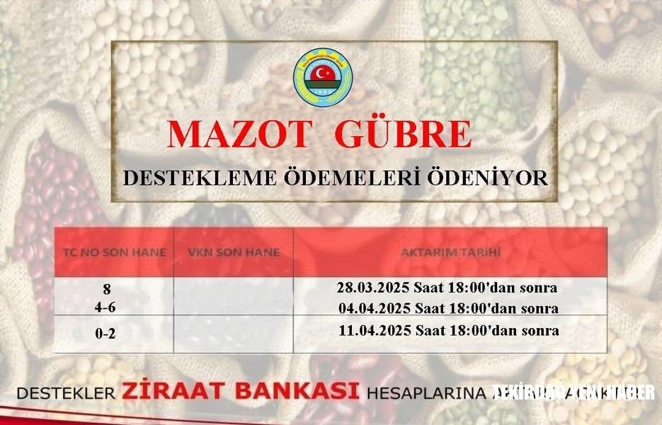 MOZOT GÜBRE DESTEKLEME ÖDEMELERİ BAŞLADI