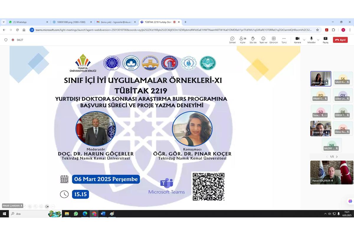“SINIF İÇİ İYİ UYGULAMA ÖRNEKLERİ-XI” TÜBİTAK 2219 BAŞVURU SÜRECİ VE PROJE YAZMA DENEYİMİ SEMİNERİ ÇEVRİM İÇİ GERÇEKLEŞTİ