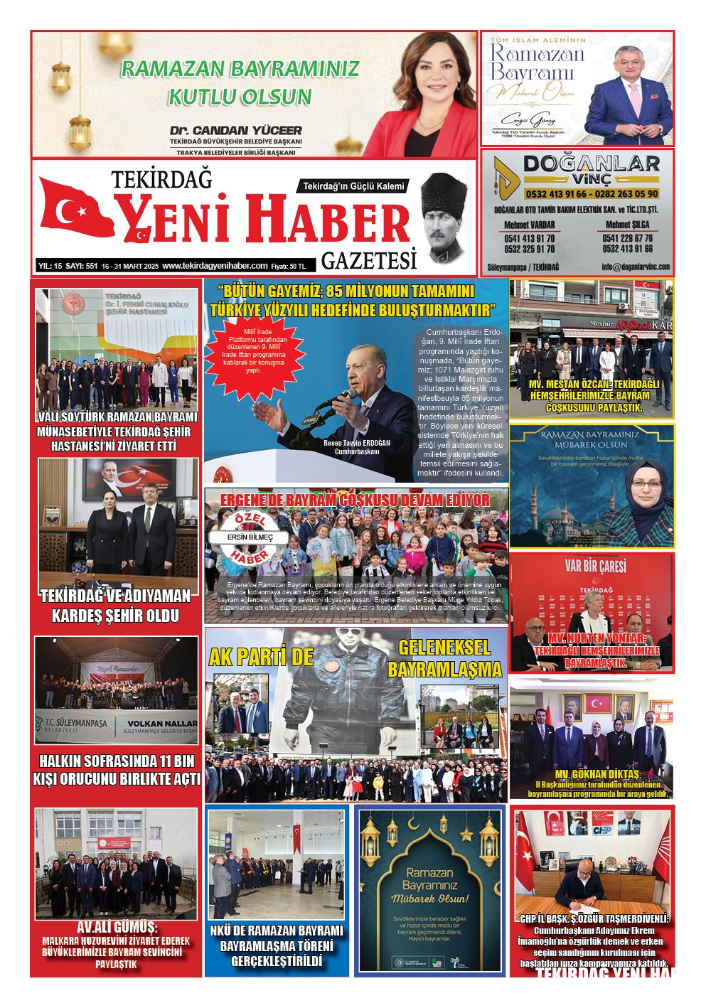 Tekirdağ Yeni Haber Gazetesi 551.Sayı Çıktı