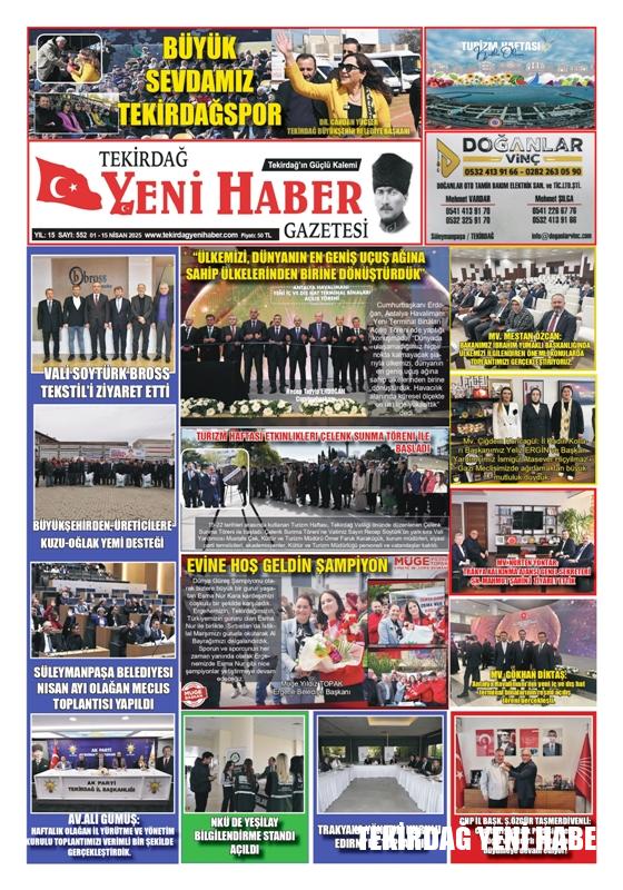 Tekirdağ Yeni Haber Gazetesi 552.Sayı Çıktı