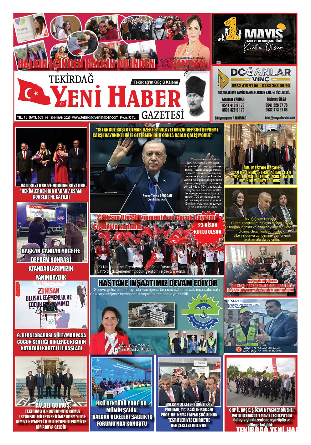 Tekirdağ Yeni Haber Gazetesi 553.Sayı Çıktı