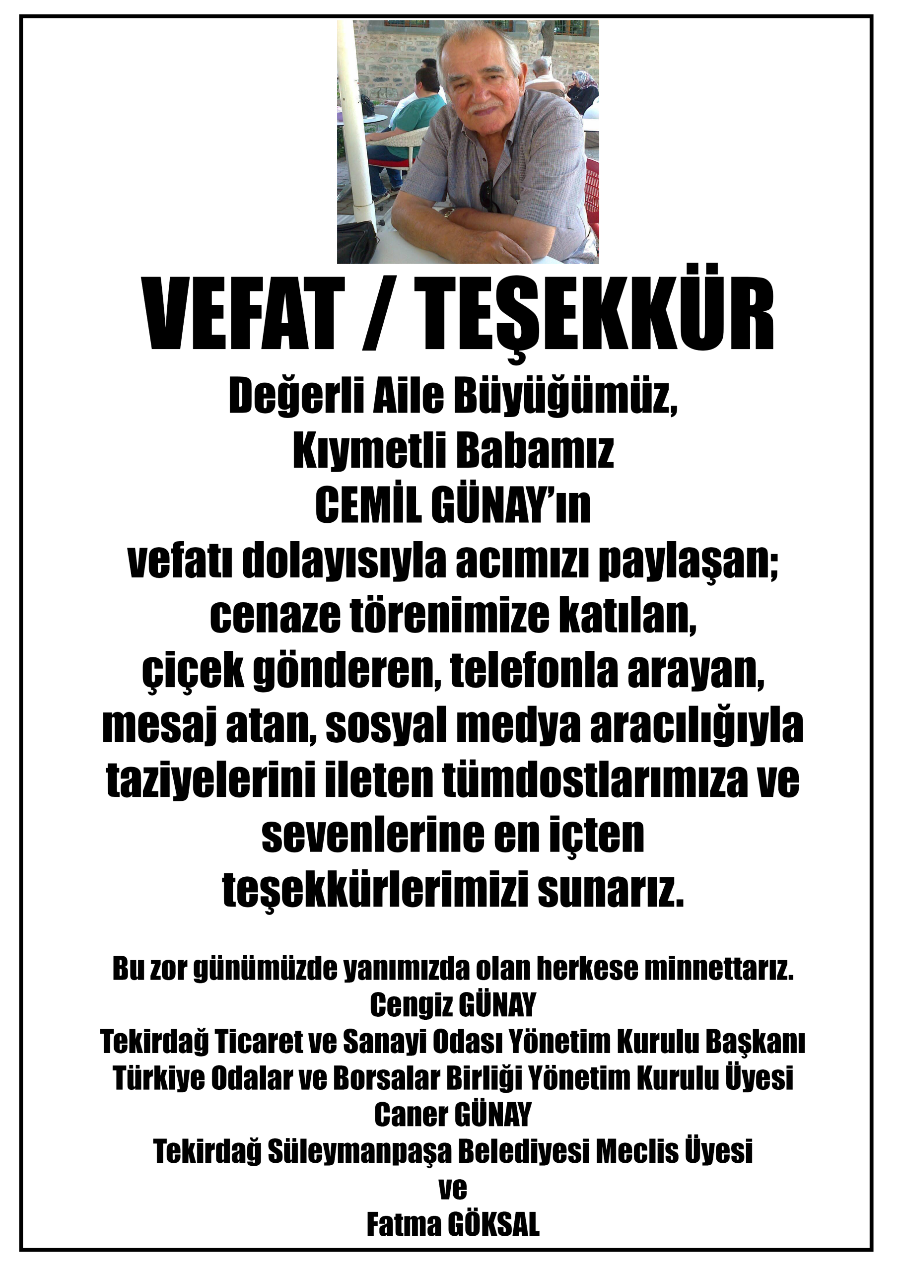 VEFAT / TEŞEKKÜR