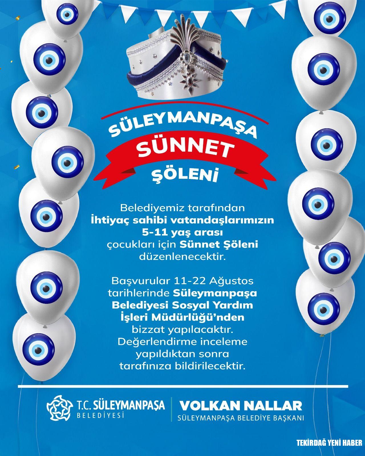 Süleymanpaşa Belediyesi’nden İhtiyaç Sahibi Çocuklara Sünnet Şöleni