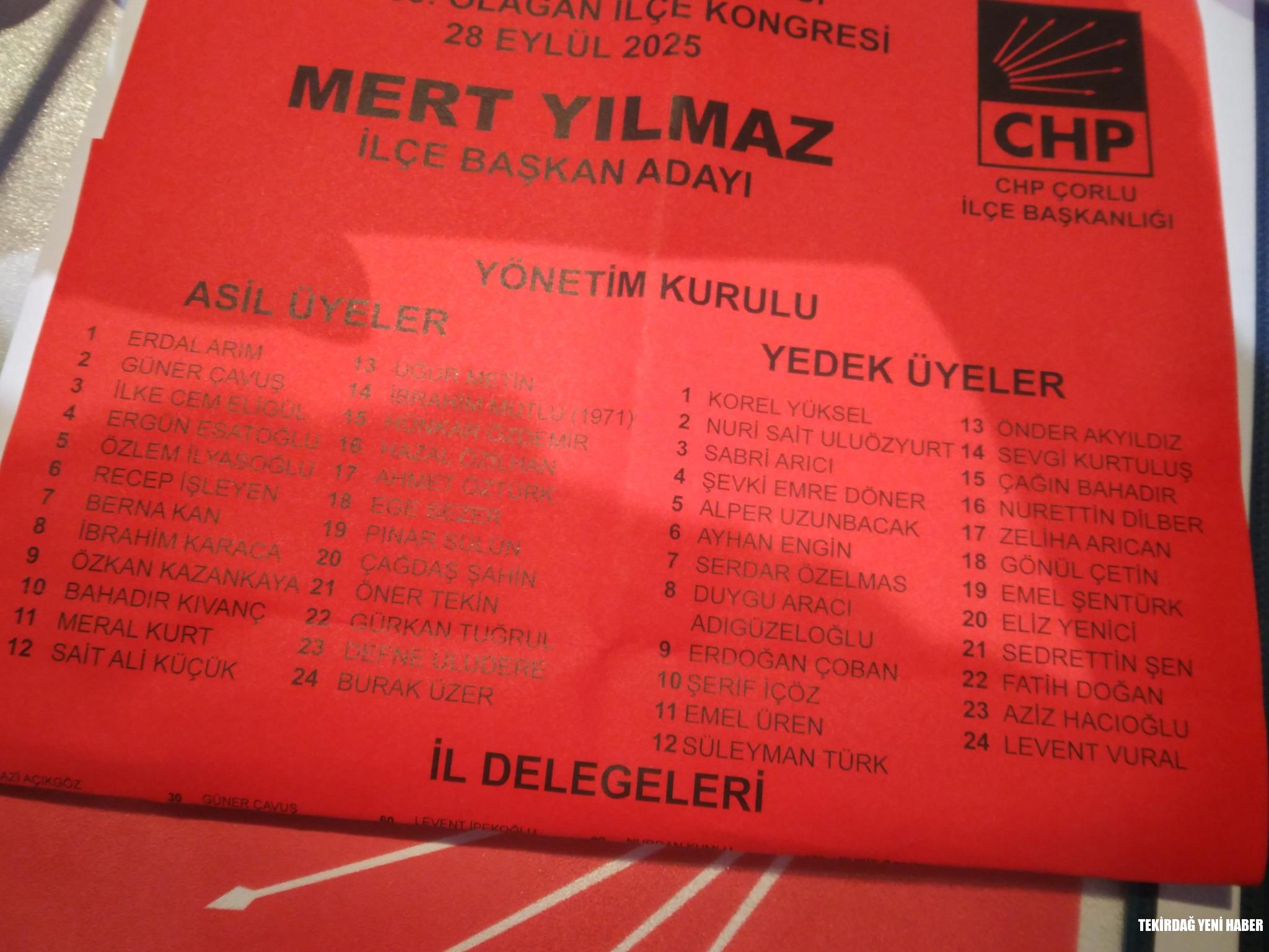 Mert Yılmaz, yapılan kongre sonucu CHP Çorlu İlçe Başkanı oldu.
