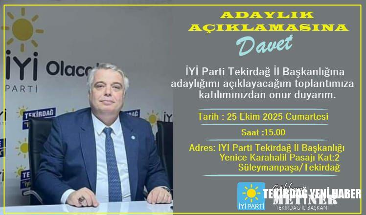 Gökhan Metiner, İYİ Parti Tekirdağ İl Başkanlığına Adaylığını Açıklıyor
