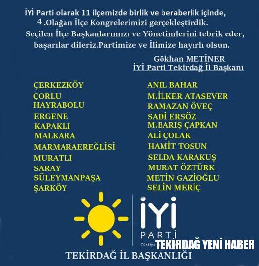 İYİ Parti Tekirdağ’da İlçe Kongrelerini Tamamladı