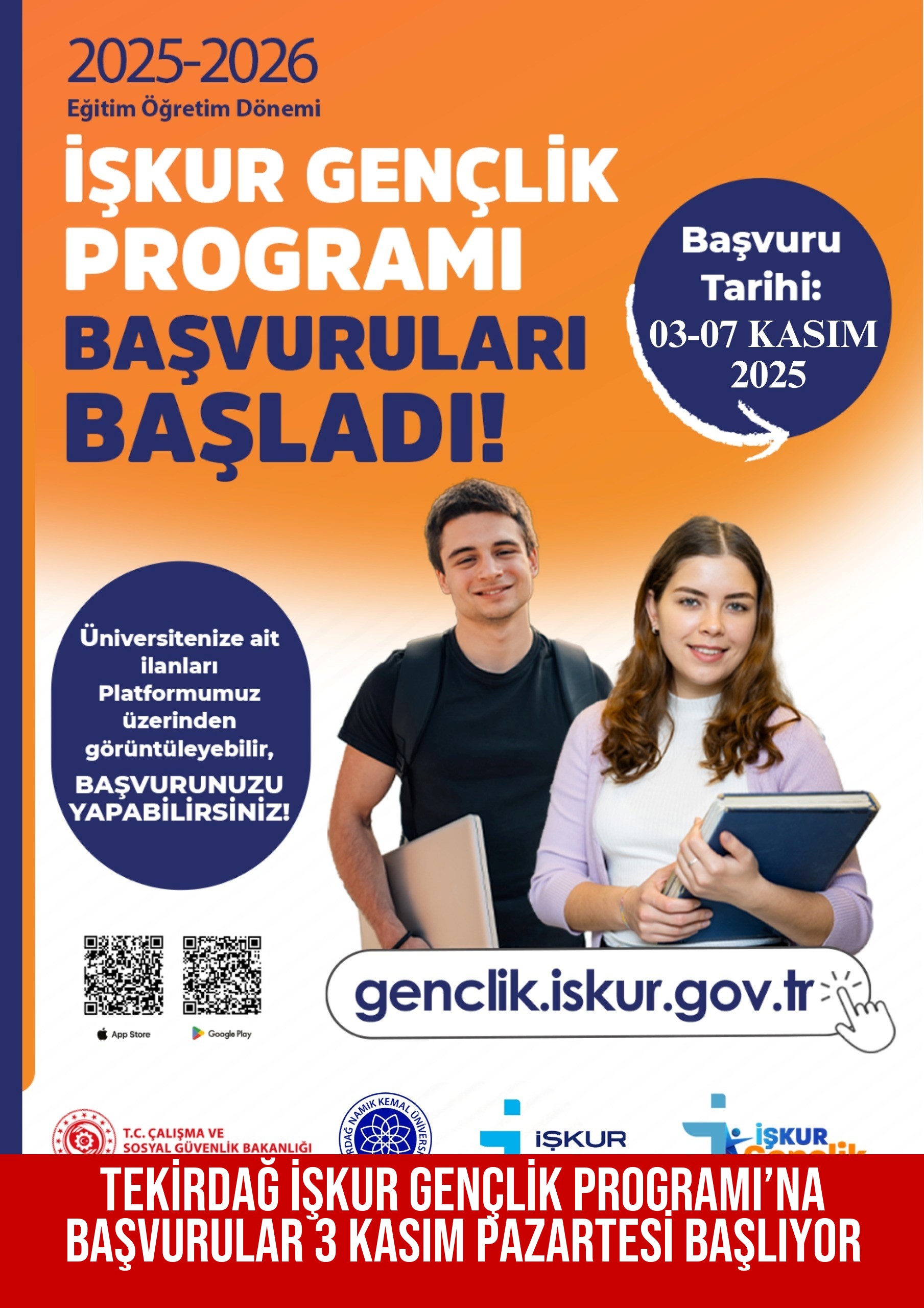 TEKİRDAĞ İŞKUR GENÇLİK PROGRAMI’NA BAŞVURULAR 3 KASIM PAZARTESİ BAŞLIYOR