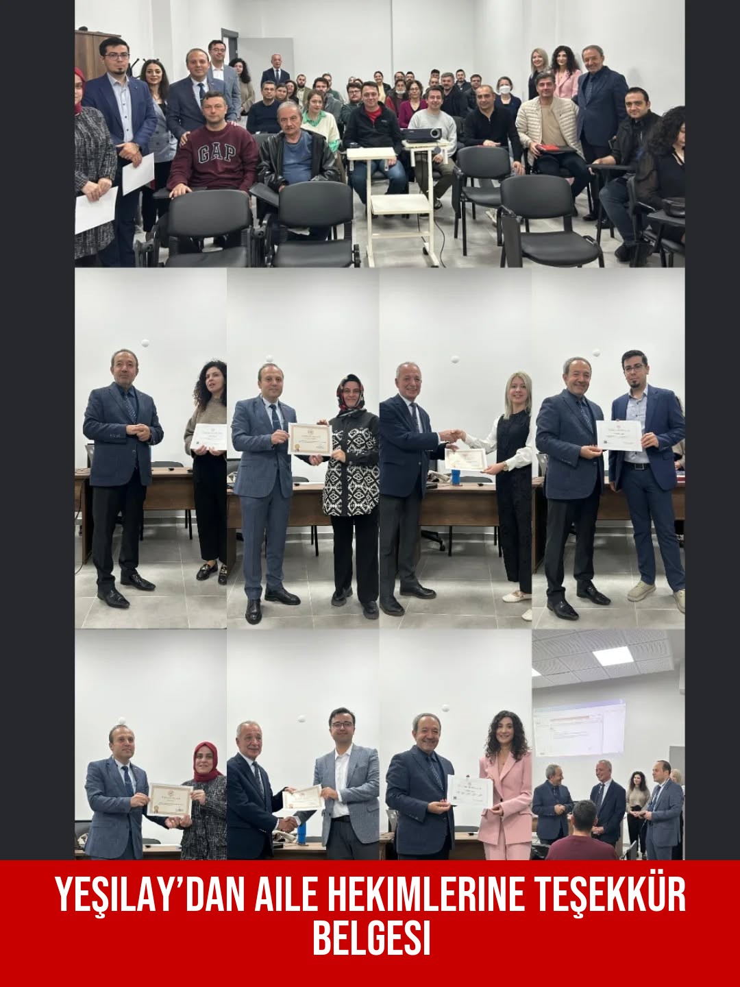 Yeşilay’dan Aile Hekimlerine Teşekkür Belgesi