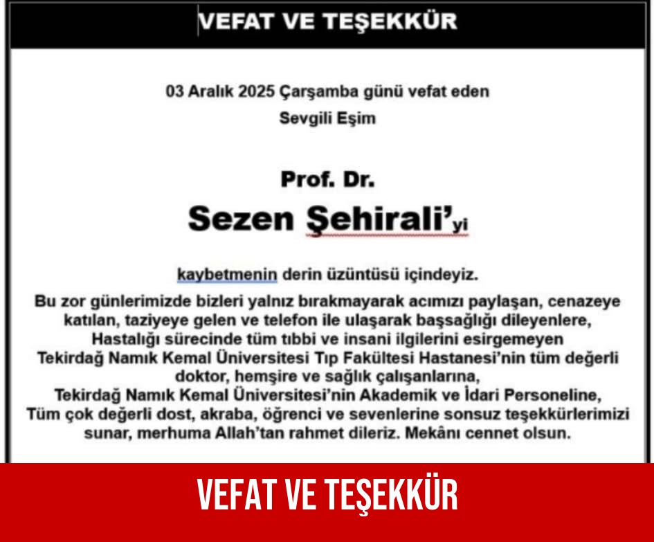 VEFAT VE TEŞEKKÜR