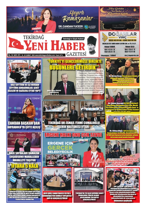 Tekirdağ Yeni Haber Gazetesi 573.Sayı Çıktı