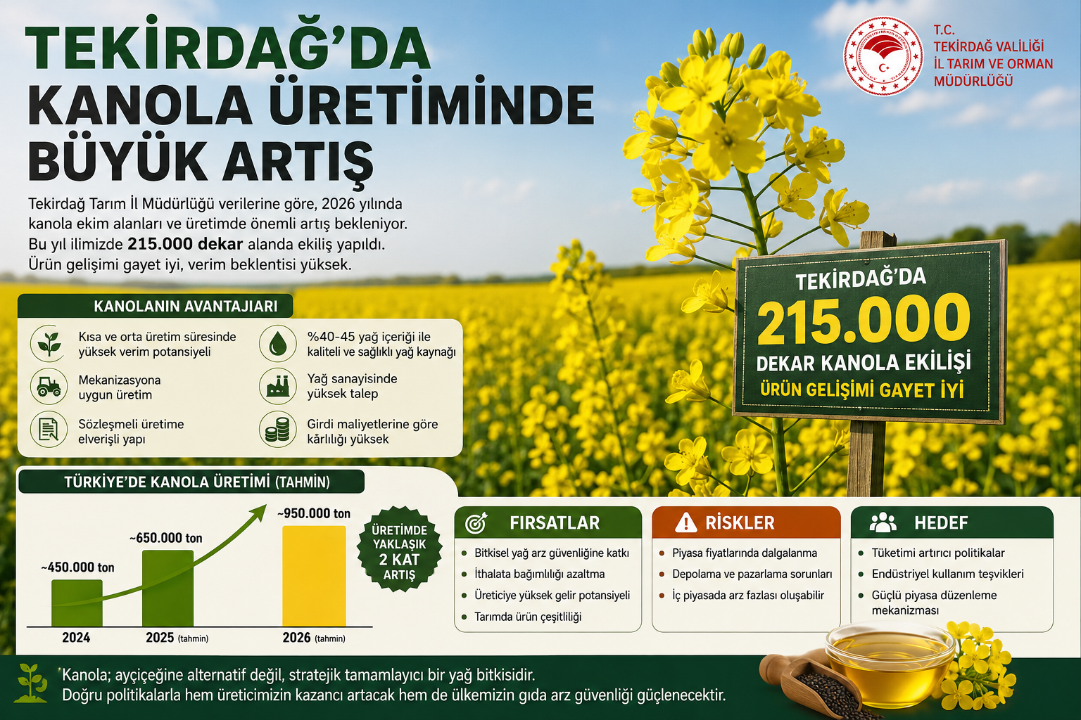 Tekirdağ’da Kanola Üretiminde Büyük Artış