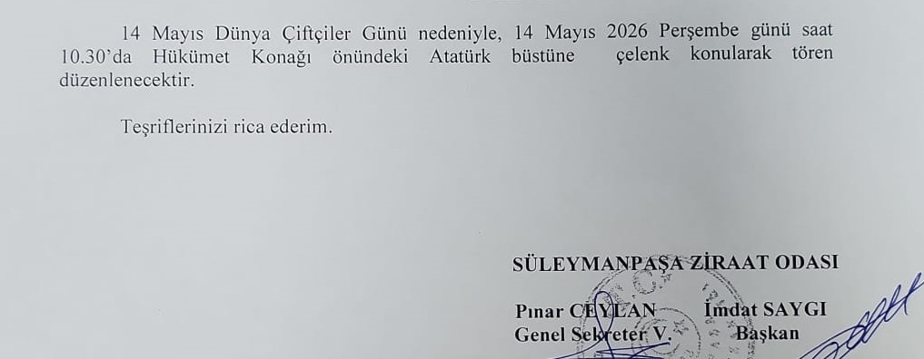 Süleymanpaşa Ziraat Odası’ndan Dünya Çiftçiler Günü Töreni
