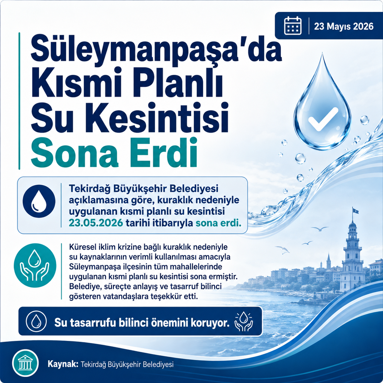 Tekirdağ’da Kısmi Planlı Su Kesintisi Sona Erdi
