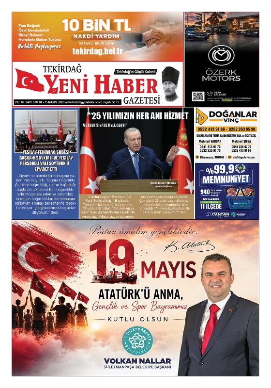 Tekirdağ Yeni Haber Gazetesi 578.Sayı Çıktı