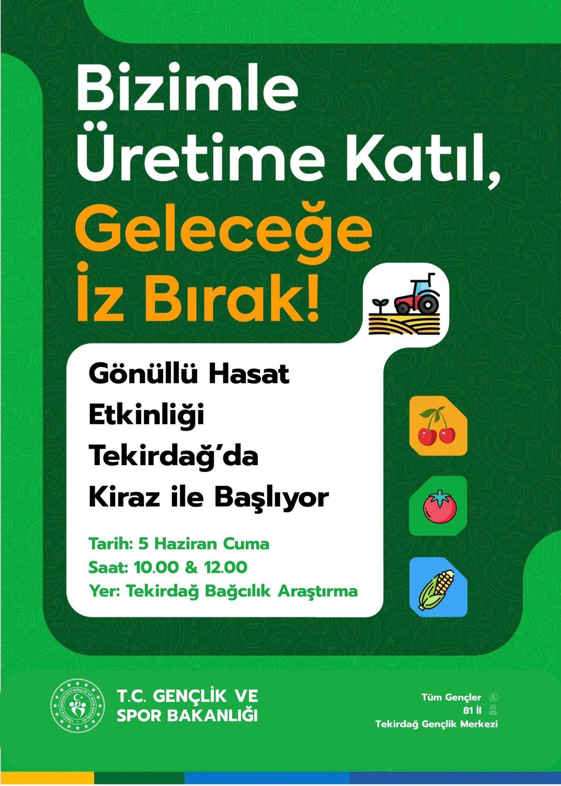 Tekirdağ’da Gençler Kiraz Hasadına Katılacak
