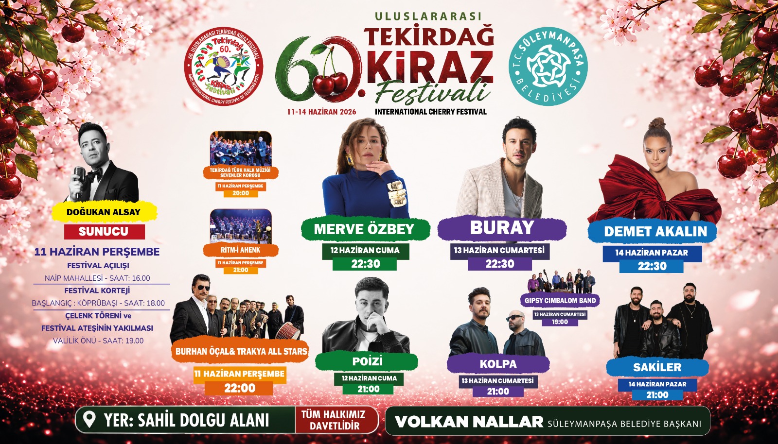 TEKİRDAĞ KİRAZ FESTİVALİ 2026 KONSERLERİN TARİHLERİ